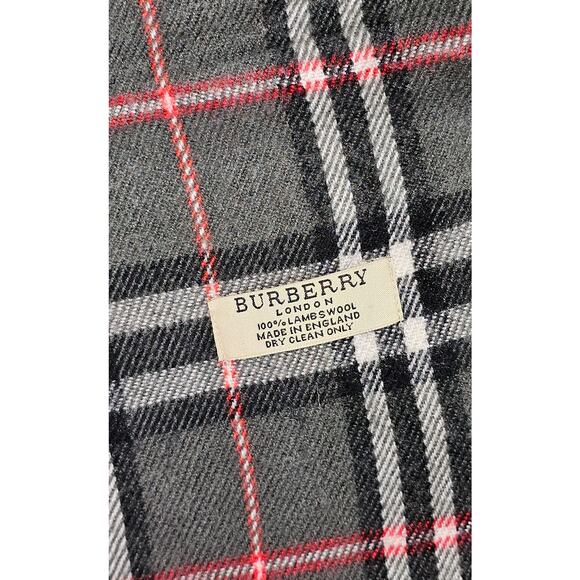 BURBERRY London 100% Lambswool Gray Scarf Shawl Nova Check Vintage (3) - Picture 4 of 9